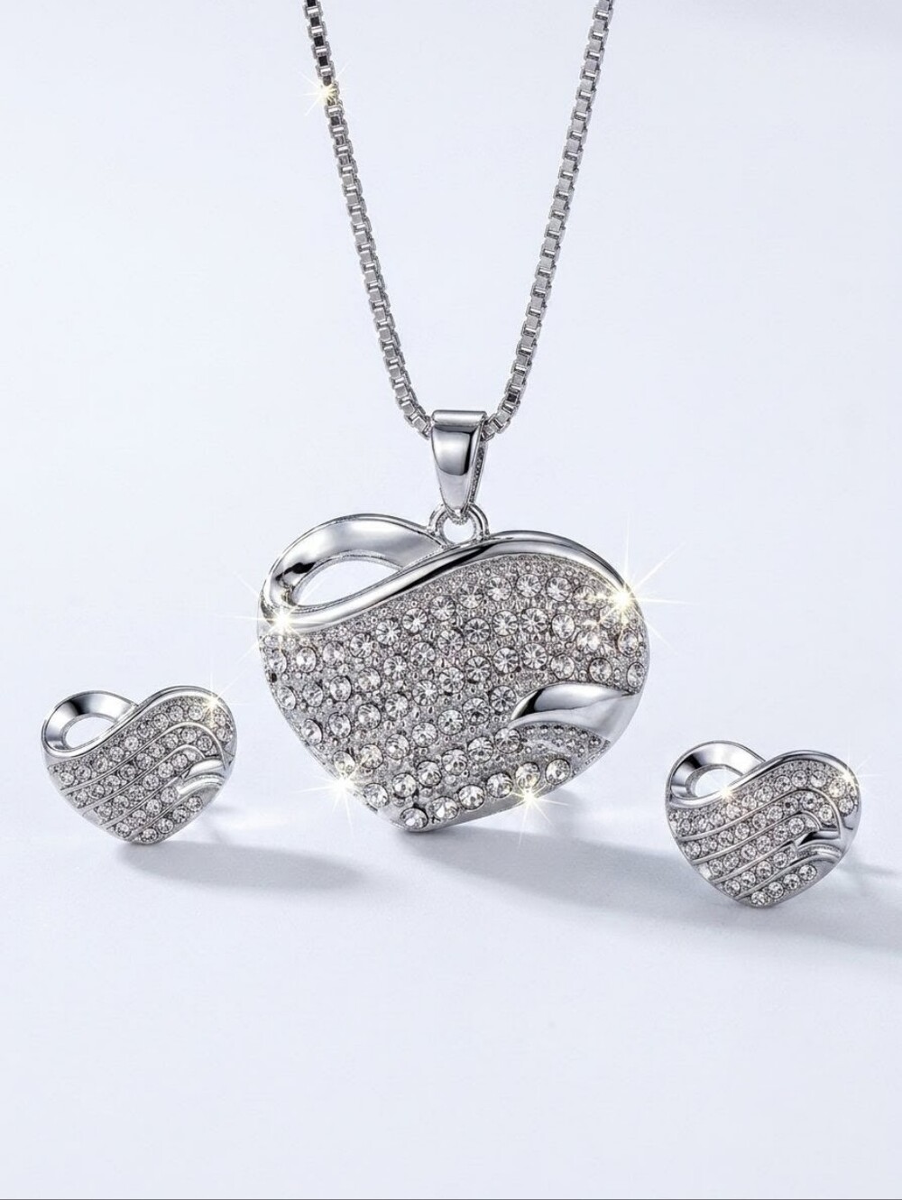 Swarovski Crystal Pavé Sculptural Heart Statement Pendant Necklace 925 Overlay